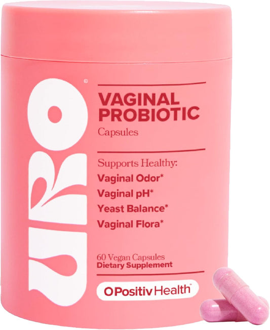 URO Vaginal Probiotics para la salud vaginal de las mujeres, equilibrio del pH, mezcla de prebióticos y probióticos Lactobacillus, promueve el olor y flora vaginal saludable, 60 cápsulas