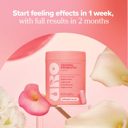 URO Vaginal Probiotics para la salud vaginal de las mujeres, equilibrio del pH, mezcla de prebióticos y probióticos Lactobacillus, promueve el olor y flora vaginal saludable, 60 cápsulas
